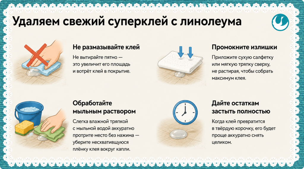Удаляем свежий суперклей с линолеума.png