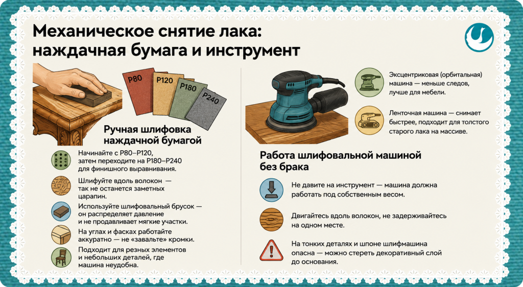 Механическое снятие лака наждачная бумага и инструмент.png Механическое снятие лака наждачная бумага и инструмент.png