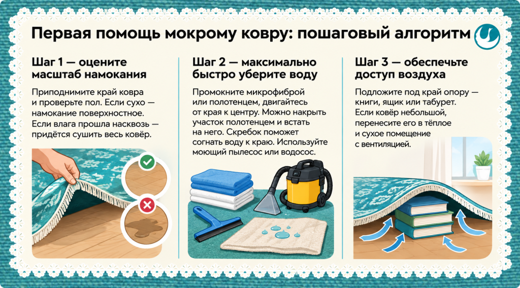 Первая помощь мокрому ковру пошаговый алгоритм.png Первая помощь мокрому ковру пошаговый алгоритм.png